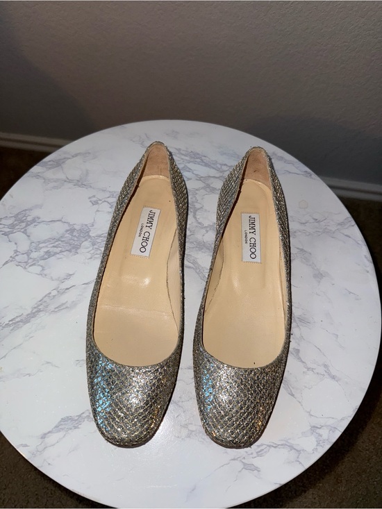 Jimmy Choo Shoes - Jimmy Choo Glitter Woven Ballet Flats in Metallic Silver